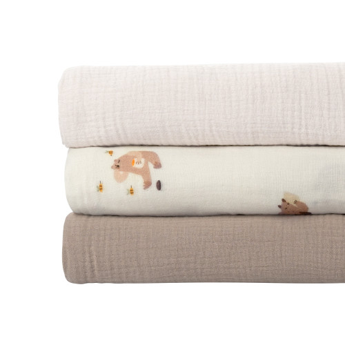 Пелёнки муслиновые BUBA KIDS Мишкины лакомства/Миндаль/Кофе, 75х75 cм, 3 шт.