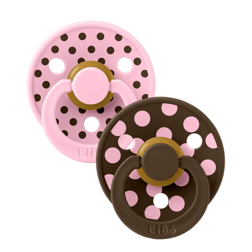 Набор пустышек латексных BIBS Studio Polka - Baby Pink/Mocha, 0+ мес., 2 шт. 