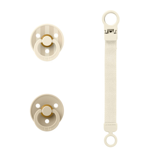 Подарочный набор пустышек BIBS Colour с держателем Loop Clip Ivory, 0+ мес., 2 шт.