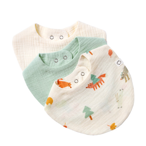 Слюнявчики муслиновые BUBA KIDS Однажды в лесу/Морская пена/Сливочный, 3 шт.