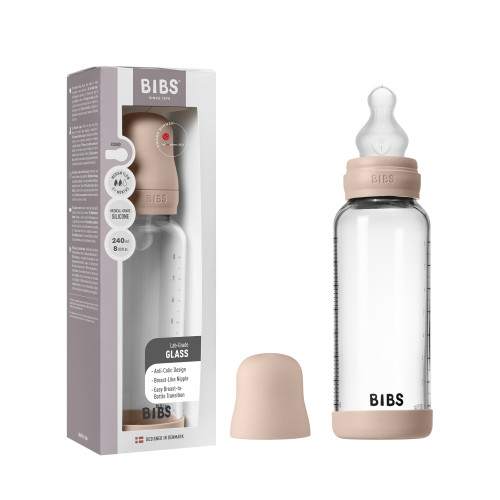 Стеклянная бутылочка для кормления с силиконовой соской, средний поток BIBS - Blush, 240 мл
