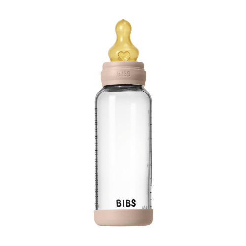 Стеклянная бутылочка для кормления с латексной соской, средний поток BIBS - Blush, 240 мл
