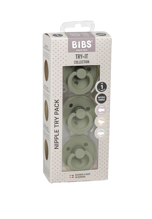 Набор пустышек BIBS Try-it Colour, 3 шт. - Sage, 0+ мес.