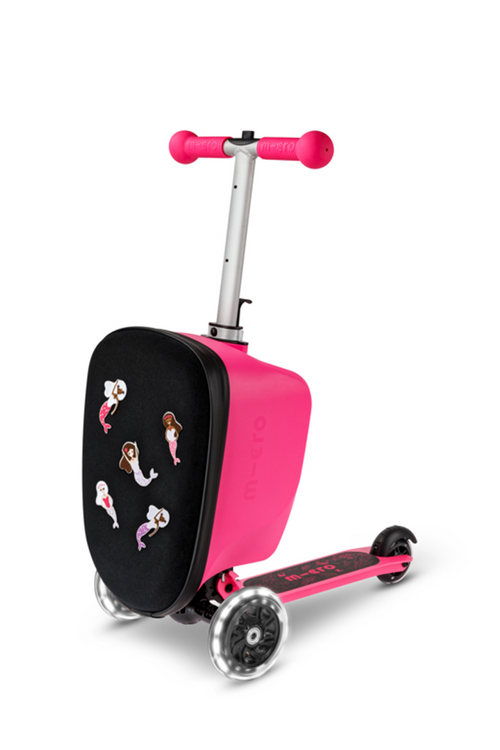 Чемокат Micro Luggage Junior LED розовый с наклейками