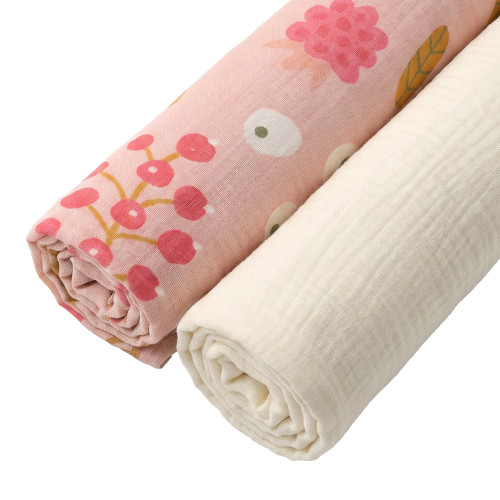 Пелёнки муслиновые BUBA KIDS 2 шт., Ягодная поляна/Сливочный, 75х115 см