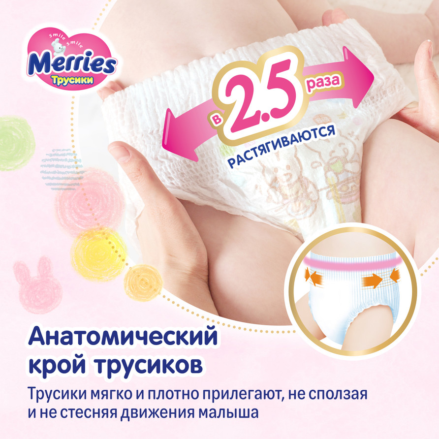 MERRIES Трусики-подгузники для детей размер M 6-10 кг 58шт MC/MRS561710 от  1 799 ₽ — купить с доставкой в интернет-магазине motherbear.ru