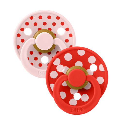Набор пустышек латексных BIBS Studio Colour - Polka - Blossom/Candy Apple, 0+ мес., 2 шт.
