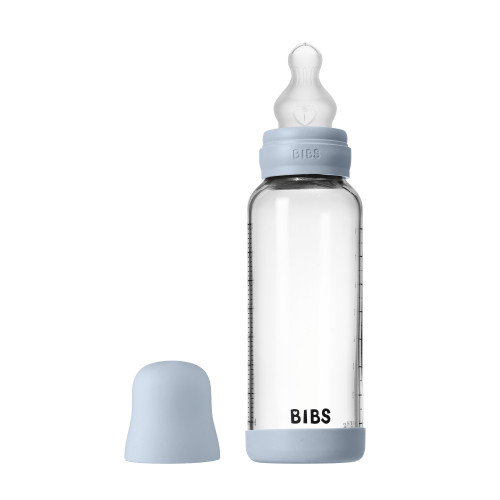 Стеклянная бутылочка для кормления с силиконовой соской, средний поток BIBS - Baby Blue, 240 мл