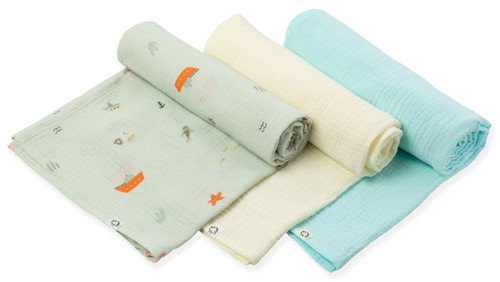 Пелёнки муслиновые BUBA KIDS Тихий океан/ бирюза/ сливочный, 75х75 см., 3 шт.