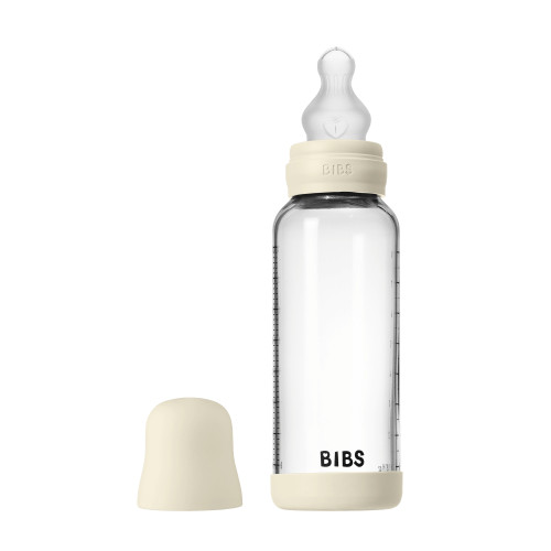 Стеклянная бутылочка для кормления с силиконовой соской, средний поток BIBS - Ivory, 240 мл