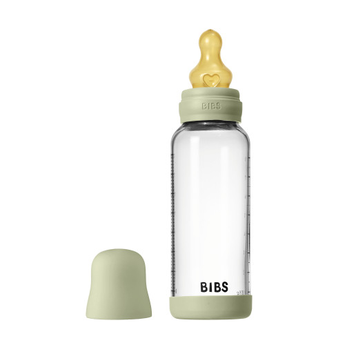 Стеклянная бутылочка для кормления с латексной соской, средний поток BIBS - Sage, 240 мл